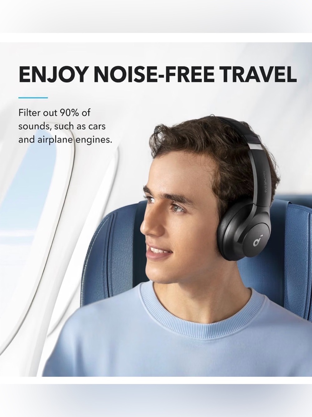 NIB - Soundcore by Anker Q20i Hybrid Active Noise Cancelling Headphones, Black - Picture 2 of 8